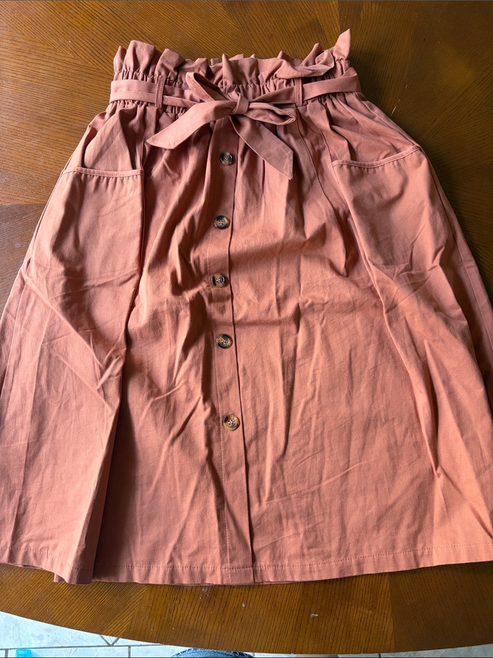 Women’s Paperbag Waist Button-Front Skirt rust color size L